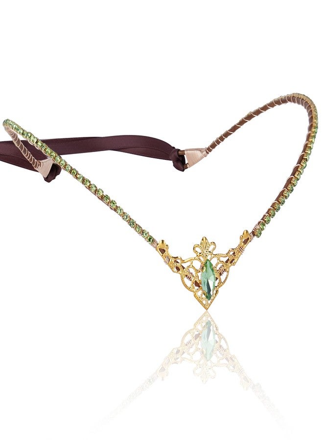 MOSTORY Handmade Princess Crystal Tiara for Wedding V-shape Renaissance Elf Crown Headband Golden Green Fairy Headpiece for Women Goddess Cosplay Costume Hair Accessory Maternity Shoot Birthday - Image 1